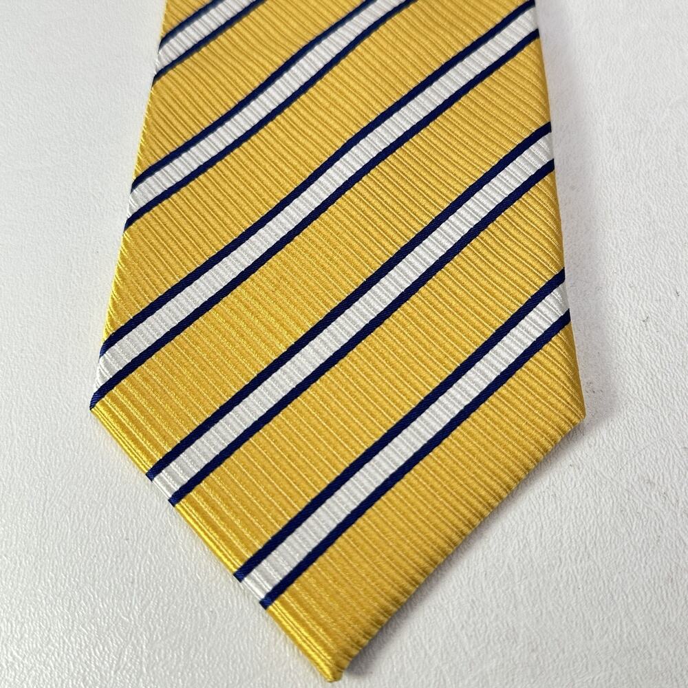 Paul Malone Tie Mens 58 in Yellow Blue White Pin Striped Diagonal Silk Wide